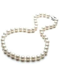 Hydia 9-10MM 925 Sterling Silver Clasp Round Aaa Natural White Pearl Necklace