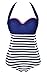 Cocoship Retro Navy White Two Tone Vintage Sailor Stripe One Piece Maillot Pin Up Swimsuit(FBA)