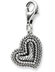 Sterling Silver 3 D Antiqued Heart with Lobster Clasp Charm