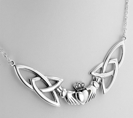 Sterling Silver Celtic Claddagh Trinity Knot Adjustable 18 Necklace