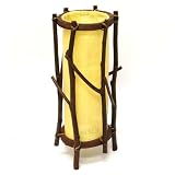 EXP Handmade Natural Bamboo Table / Desk Lamp With Sunny Yellow Cotton Shade