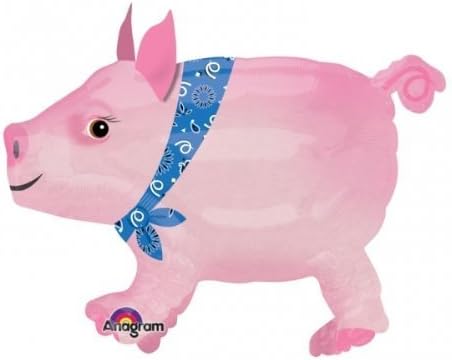 Adorable Pink Pig Airwalker Blue Bandana Farm Animal 21' Balloon Mylar