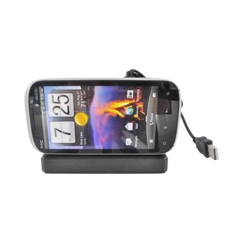 For HTC Amaze 4G Black 3 in 1 Cradle Desktop Sync nCharge Phone Battery Charger