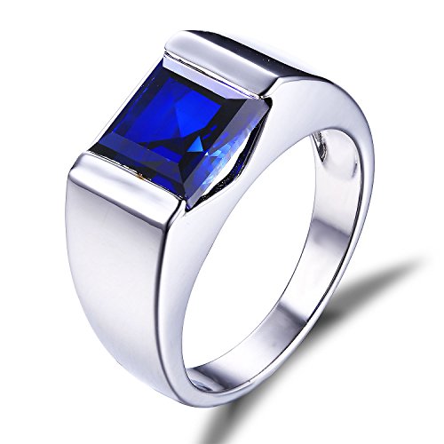 Jewelrypalace Men's 3.4ct Square Created Blue Sapphire 925 Sterling Silver Ring