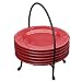 Signature Housewares Sorrento 6-Inch Stoneware Plates with Serving Caddy, Burgundy, Set of 6