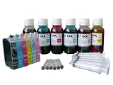 6 US Patented Empty #98 #99 Refillable Ink Cartridges with Auto Reset Chips + 6x4oz Nano Refill Ink + 6 Syringes for Epson Artisan 700, 710, 800, 810 ...