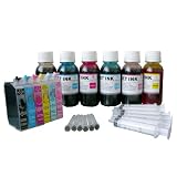 6 US Patented Empty #98 #99 Refillable Ink Cartridges with Auto Reset Chips + 6x4oz Nano Refill Ink + 6 Syringes for Epson Artisan 700, 710, 800, 810 ... ~ Colorink