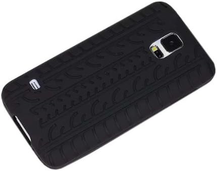 Newest Case for Samsung Galaxy S5 i9600 Tire Tread Design Slim Silicone Protective Soft Gel Cover-Black(Random Gift 2 PCS Cartoon Sticker)