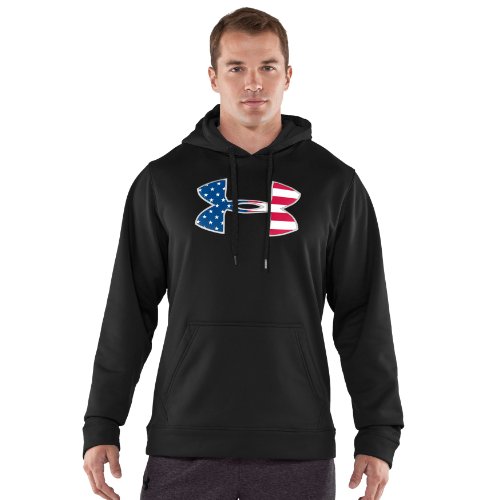 Men's Big Flag Logo Tackle Twill Fleece Hoody Tops by Under Armour Extra Large Black