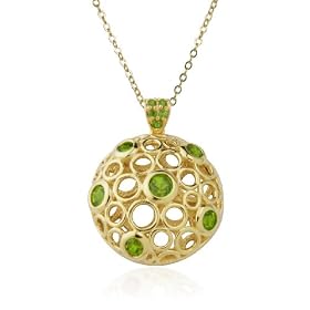 Yellow Gold Overlay Sterling Silver Peridot Multi-Circle Pendant, 18"