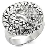 Silver Tone CZ Coiled Snake Ring