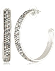 Judith Leiber Jewelry Fancy Pave Crystal 1 3/4" Rhodium and Crystal Multi Hoop Earrings