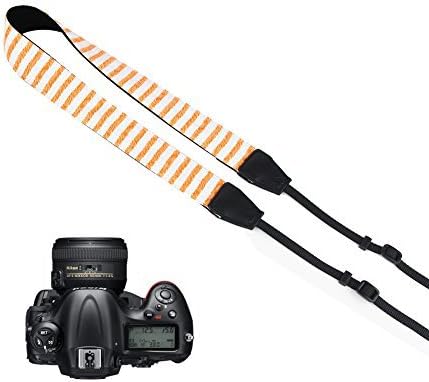 Pleter Orange Diagonal Lines Strip Pattern Cotton Canvas Fabric Neck Shoulder Strap Camera Strap for DSLR, SLR, and Digital Camera, for Nikon, Canon, Samsung ETC 0744