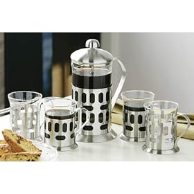 600ml Chrome Oval Design Cafetiere With Four Matching Cups