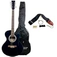 Austin Bazaar 38 Inch Black Cutaway Guitar with Gig Bag and Accessories