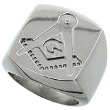 Stainless Steel Masonic Compass Signet Ring 13/16 in. (21mm) wide, sizes 8 to 14