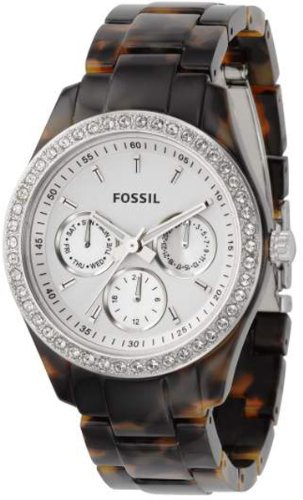 Fossil Women's ES2456 Tortoise Resin Bracelet White Glitz Analog Dial Watch