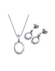 Nickel Free Sterling Silver Pendant & Earring Sets Open Circle CZ Set