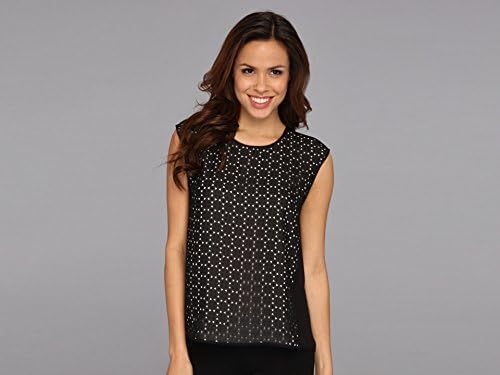 Vince Camuto Women's Sleeveless Laser Cut Blouse, Rich Black, Large