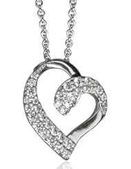 10K White Gold Heart Diamond Pendant Necklace(GH, I1-I2, 0.65 carat)
