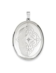 Sterling Silver & Diamond Center With Swirls 34mm Oval Locket