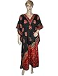 Resort Wear Womens Paisley Print Satin Crepe Caftan Kaftan Black Evening Dress