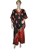 Resort Wear Womens Paisley Print Satin Crepe Caftan Kaftan Black Evening Dress