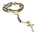 Goldtone with Black 39 Inch Beaded Chain Jesus Rosary Cross Pendant with Prayer Hands Charm Necklace (N-1119)