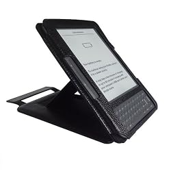 Multi-View Protective Genuine Leather Case Cover w/ Adjustable Stand for Amazon Kindle 3 (Black)