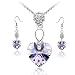 Violet Tanzanite Crystal Heart Earrings & Pendant Set (Made With Swarovski Element)