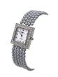 Geneva Platinum Mulit-Strand Black Faux Pearl Fashion Watch&nbsp;with CZ Accents