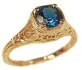 14k Yellow Gold Edwardian Style Filigree London Blue Topaz Ring