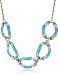 Yochi Turquoise Enamel and Crystal Link Necklace