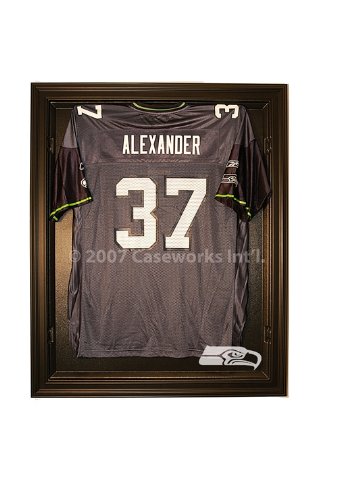 Seattle Seahawks Football Jersey Display Case Cabinet Style with Black Finish Frame