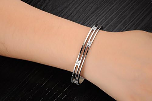 Tingem His &amp; Hers Couple Stainless Steel Hollow Out Bangle Bracelet With Zircons