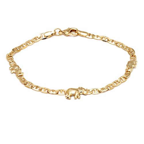 18K Gold Plated Gold Elephant Bead Gucci Link Anklet Bracelet