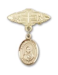 14K Gold Baby Badge with St. Rebecca Charm and Badge Pin with Cross