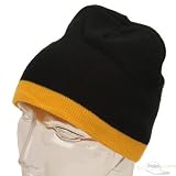 Fine Guage Two Tone Knitting Cap-Black Yellow