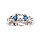 3 Diamond Bridal Engagement Ring with Blue Side Diamond 1/2 ct. in 14K White Gold