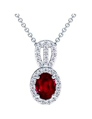 Platinum Oval Cut Ruby And Round Diamond Pendant