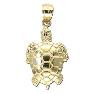 14kt Yellow Gold Unique Turtle Charm Pendant