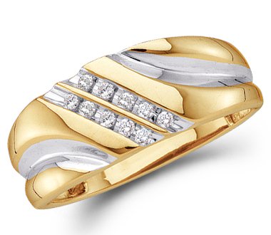 Mens Diamond Wedding Ring 10k Yellow Gold Engagement Band (0.12 Carat)