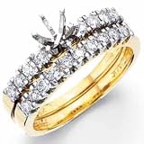 14Kt Yellow Gold Docile Diamond Wedding Ring Set, Semi-Mount Setting