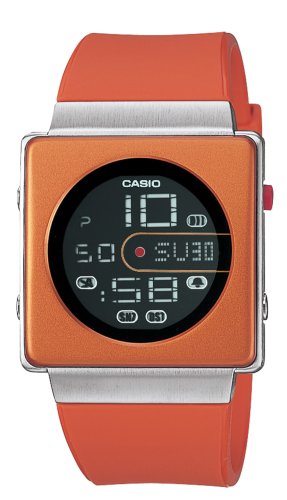 Casio Women\'s LA2001-5ADF Digital Orange Square Case Resin Strap Watch
