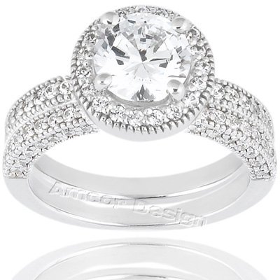 14K White Gold Round Cut Diamond Matching Bridal Set (1.15ct.tw, HI Color, SI2-3 Clarity) Discount