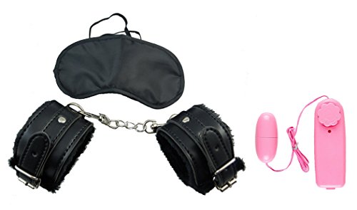 刺激的 ! SM 完全セット 可愛くもこもこ 拘束 ・ 束縛 用 手枷 ・ 手錠 と 黒の アイマスク  ピンクローター 収納や持ち運びに便利な袋付き コスプレ や ソフト SM グッズ プレイ 性感 風俗 ごっこ 緊縛 通販 ｓ43-15