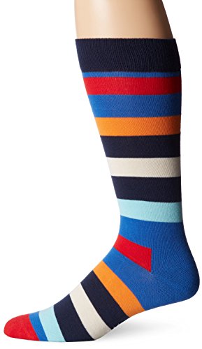 Happy Socks Men's 1 Pack Unisex Combed Cotton Crew-Stripe, Assorted, 10-13