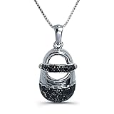 IMAGE OF 925 Sterling Silver Baby Shoe Pendant with Black Cz Stones(3.16gms)