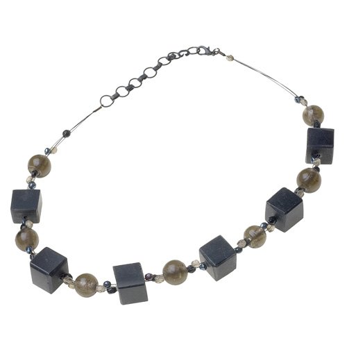 Midnight Black Cubes Beaded Wire Collar Necklace