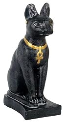 Bastet Egyptian Cat, Black and Gold Finish, 7"H